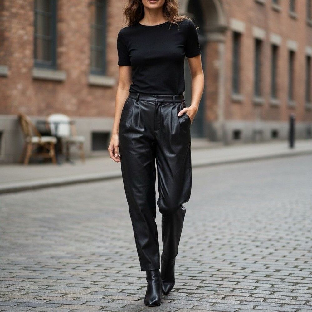 Who What Wear Faux Leather Pleated Wide Leg Trouser Pants